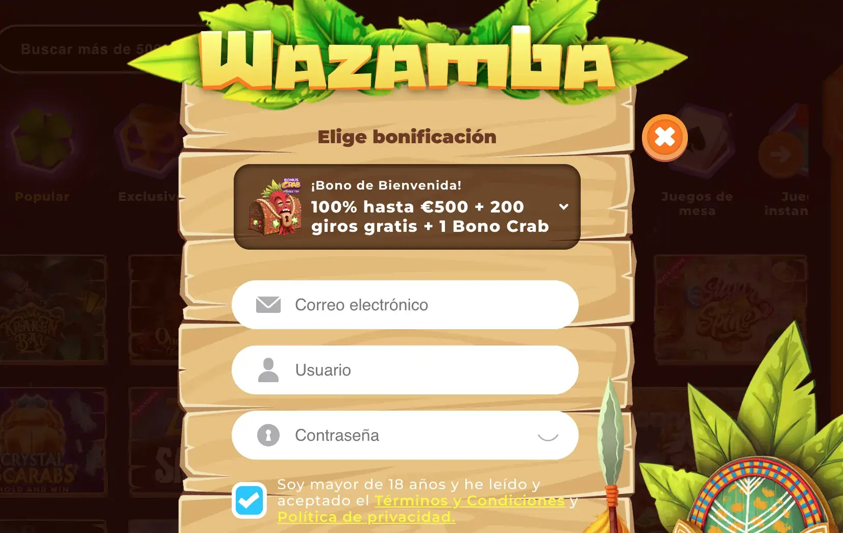 Bono de bienvenida en Wazamba