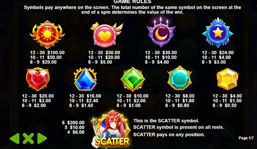 Starlight Princess simbolos