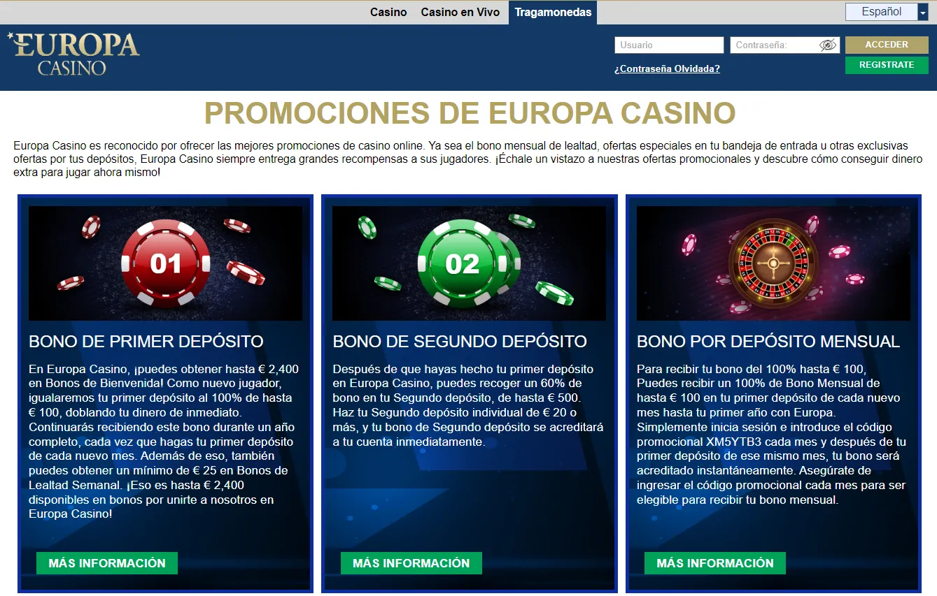 bonos europa casino variedad